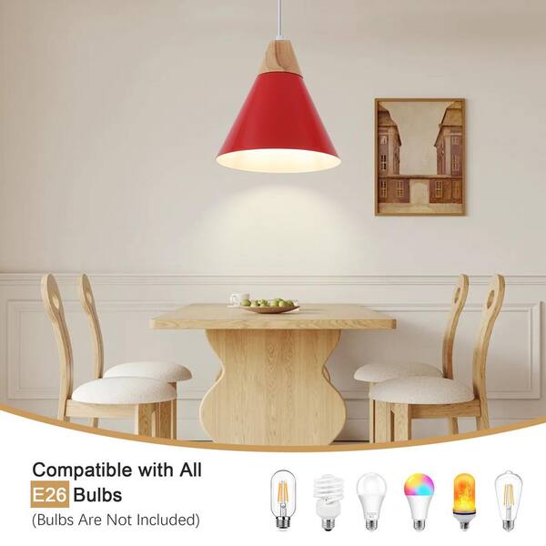 ZJVAIVE 1-Light Red Modern Industrial Metal Cone Shade Hanging