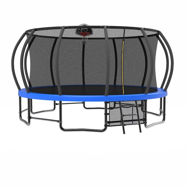 15 ft. Outdoor Blue Round Trampoline with Basketball Hoop