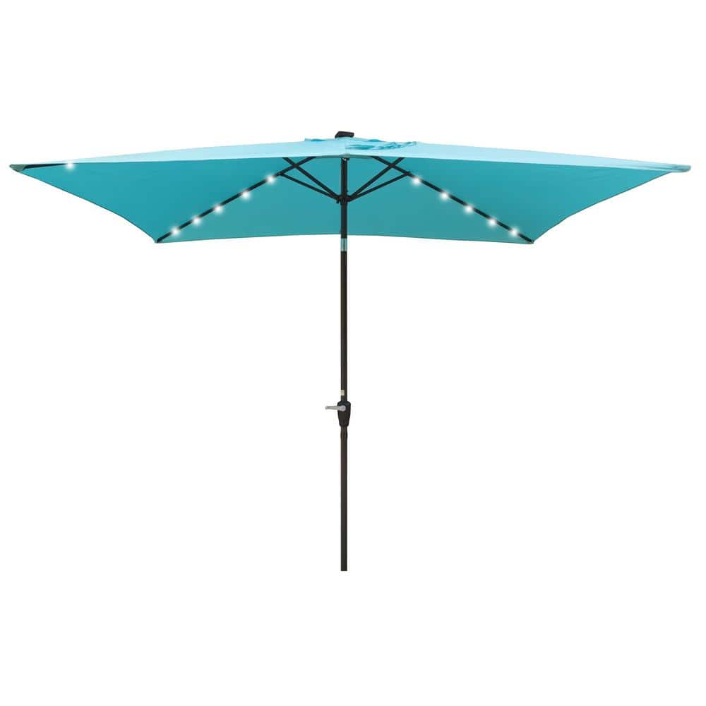 10 ft. x 6.5 ft. Rectangular Patio Solar LED Lighted Outdoor Market Umbrellas with Crank in Turquoise price history on PriceWatchPro
