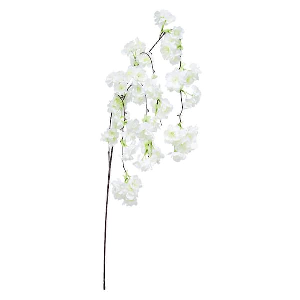 LIVING LUXURY 51 in. Cream White Artificial Hanging Japanese Cherry Blossom Flower Stem Spray (Set of 3)
