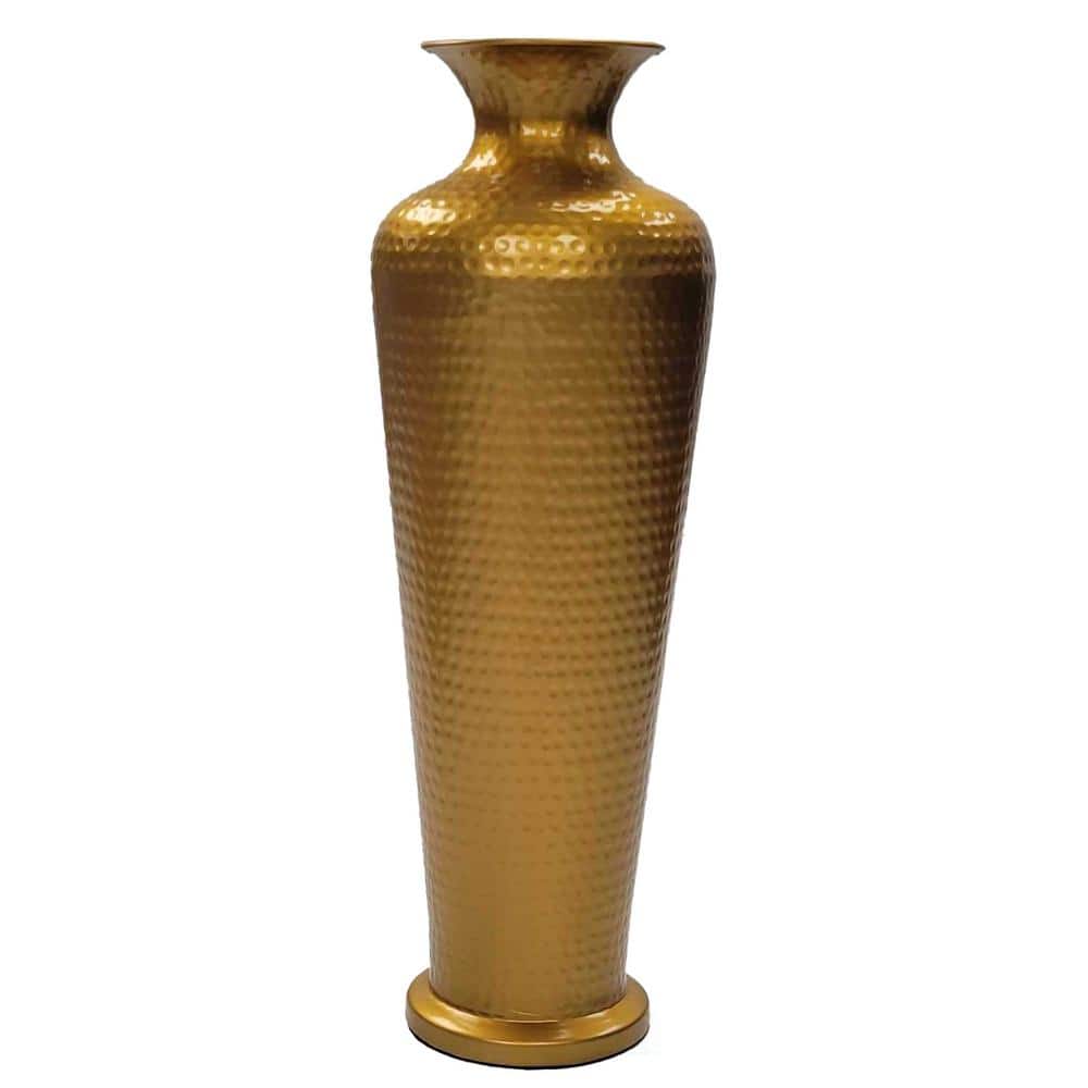 Elegant Gold Hammered Metal Floor Vase, 26-Inch Tall