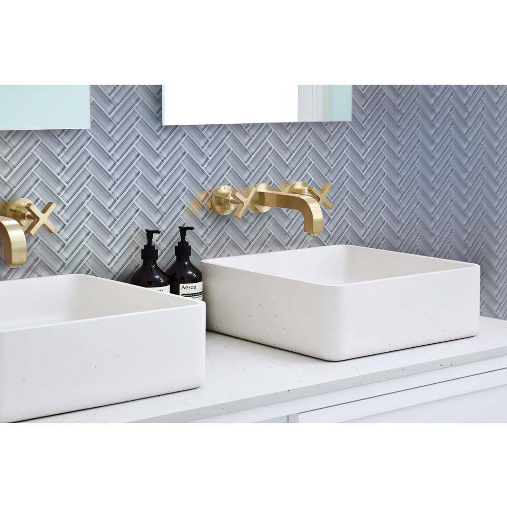 Gray 11" x 12.6" Herringbone Polished Glass Mosaic Tile