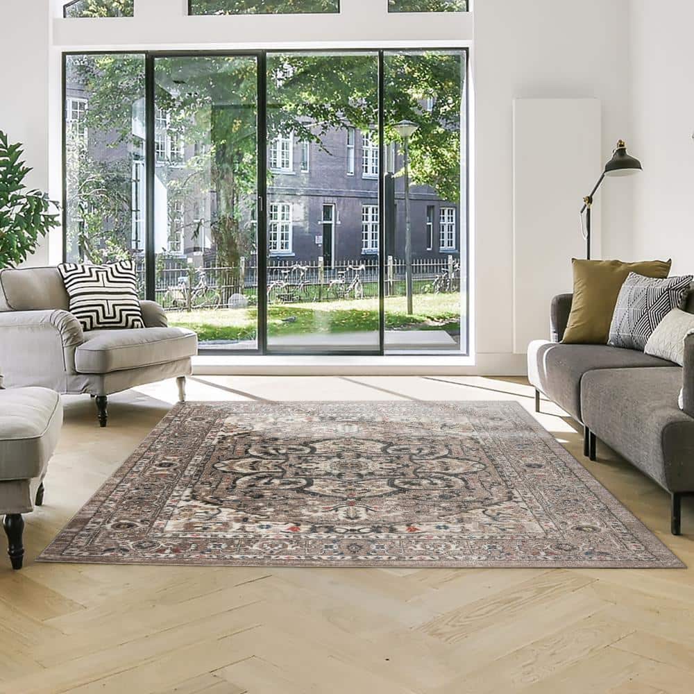 Beige and Brown Tufted Synthetic 8' x 10' Area Rug