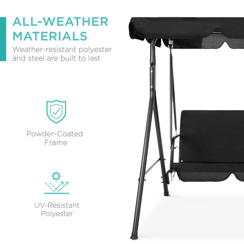 Black Metal 2-Person Outdoor Swing Glider with Canopy