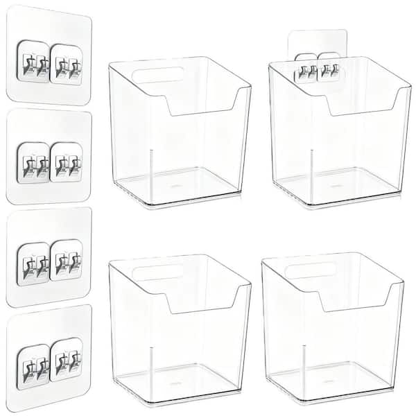 4-Piece Clear Plastic Adhesive Pantry Organizer for Kitchen, Bathroom, Cabinet, Pantry, Office, Wall Mounted