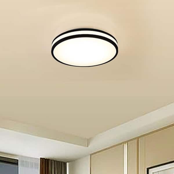 13 in. 24-Watt Matte Black Dual Ring 3CCT Dimmable Integrated LED Flush Mount Ceiling Light for Kitchen Bedroom (2-Pack)