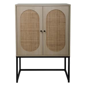 Beige 41.23 in. H Rattan 2 Door Accent Storage Cabinet with Adjustable Shelf (Set of 2)