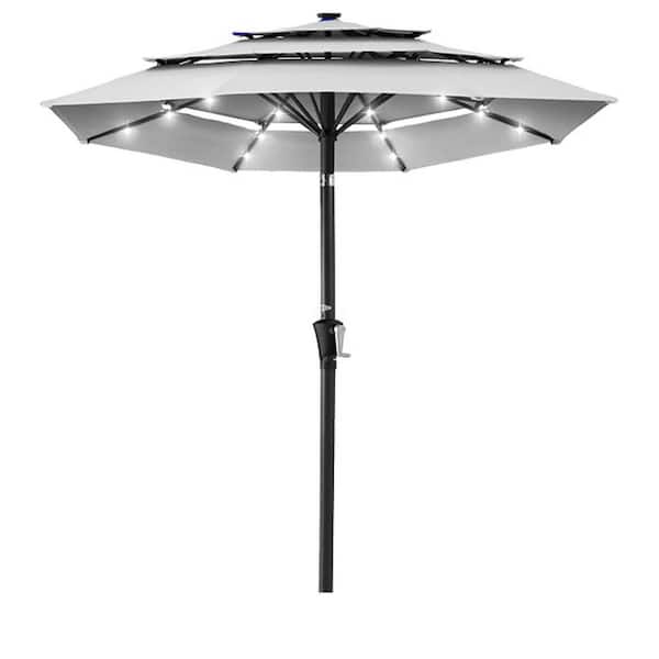 crank lift patio umbrella 10 ft. Steel Crank Lift Patio Umbrella in Gray with 24 LED Lights  L0B5VM7RDB