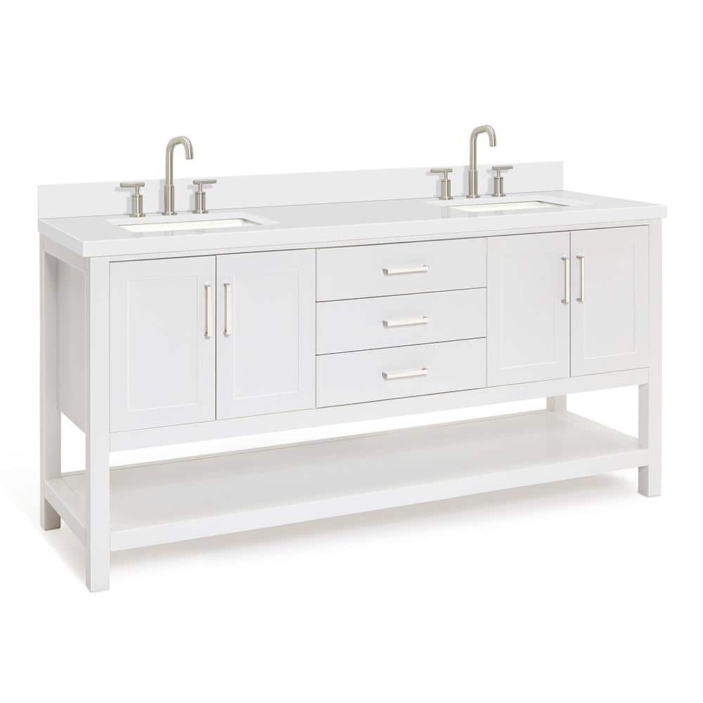 Magnolia 73" White Quartz Double Sink Freestanding Vanity