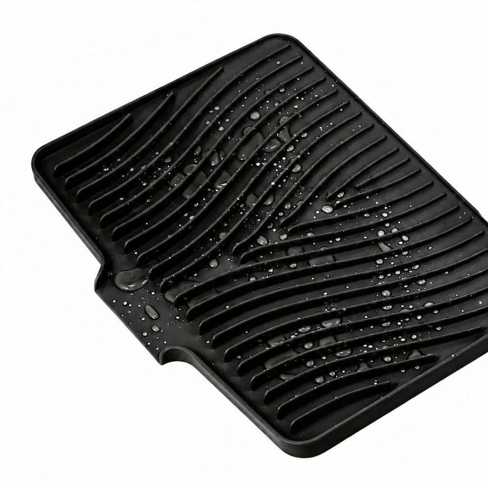 Black Silicone Dish Drying Mat for Kitchen Counter with Built-In Drain, 16 x 12 in, Non-Slip price history on PriceWatchPro