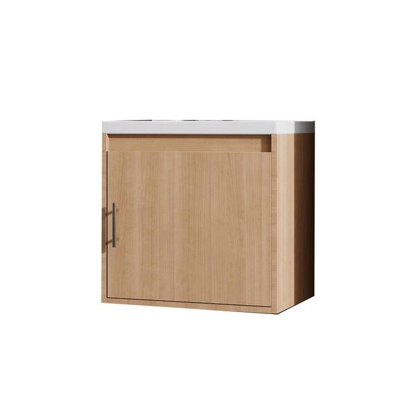 20 in. Wall-Mounted Imitative Oak Bath Vanity with White Ceramic Top Unassembled