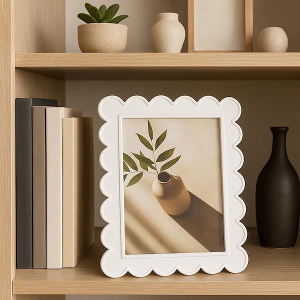 5 in. x 7 in. White Resin Glass Scalloped Edge Photo Frame
