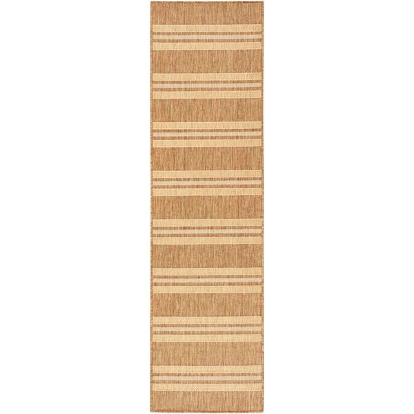 Horizon Indoor/Outdoor Natural 2 ft. x 6 ft. Stripes Contemporary Runner Area Rug