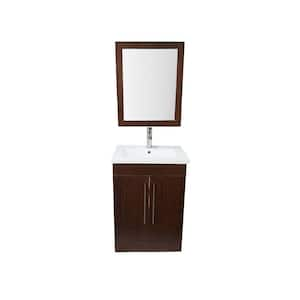 24 in. W x 18 in. D x 33 in. H Vanity in Dark Peach Wood Finish with Ceramic Vanity Top