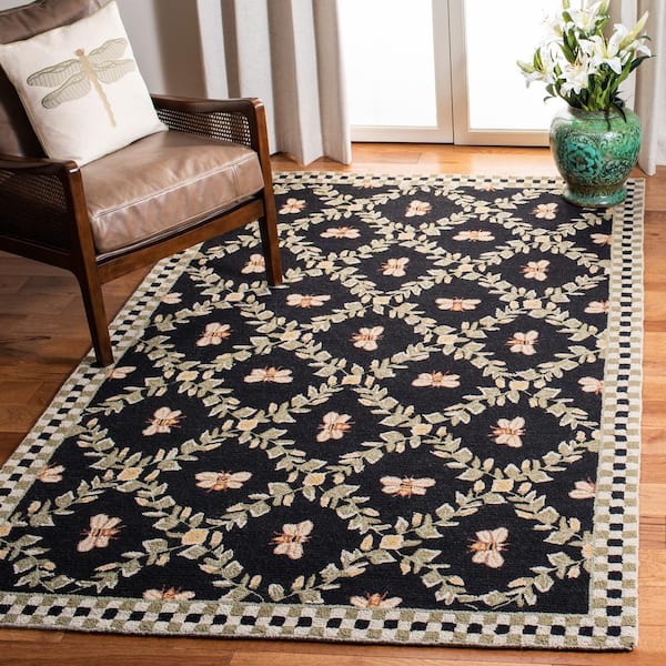 Chelsea 6 ft. x 6 ft. Square Black Border Diamond Floral Area Rug