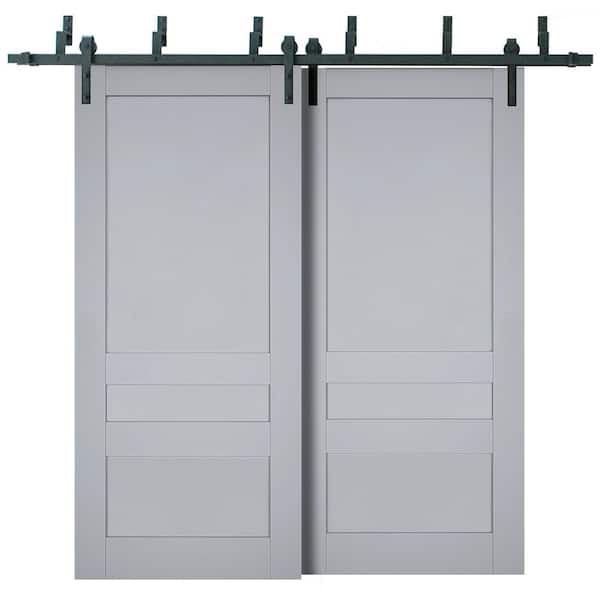 48 in. x 96 in. 2-Panel Matte Grey Solid Wood Sliding Barn Door with Hardware Kit