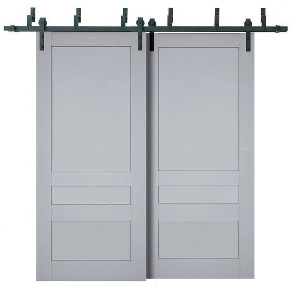 84 in. x 96 in. 2-Panel Matte Grey Solid Wood Sliding Barn Door with Hardware Kit