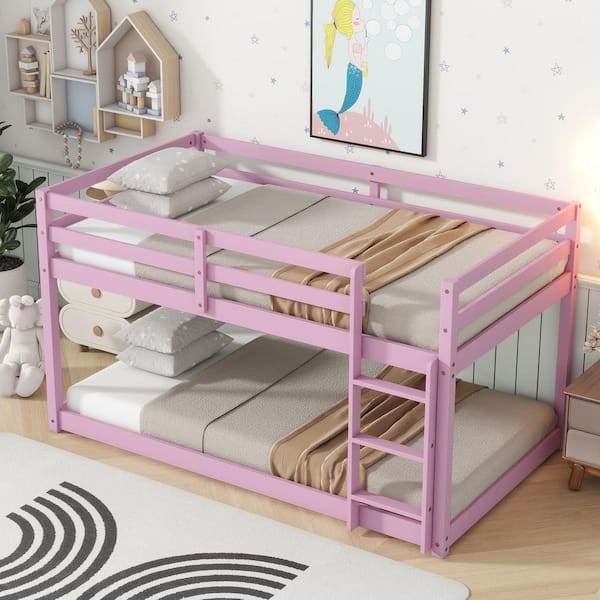 Pink Twin over Twin Size Bunk Bed with Ladder