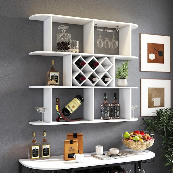 40.75 in.H x 47.24 in. W Rustic White Wood Wall Mounted 3-Tier Magazine Rack, Storage Shelf Glass Holde for Home/Office