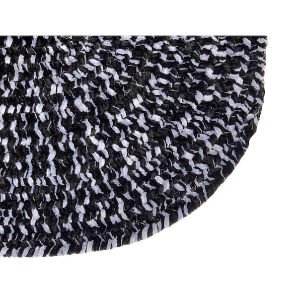 Chenille Tweed Braid Collection Black & Gray 72" Square 100% Polyester Reversible Indoor Area Rug