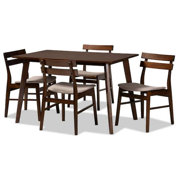 Baxton Studio Eleri 5-Piece Light Beige and Walnut Dining Set ...