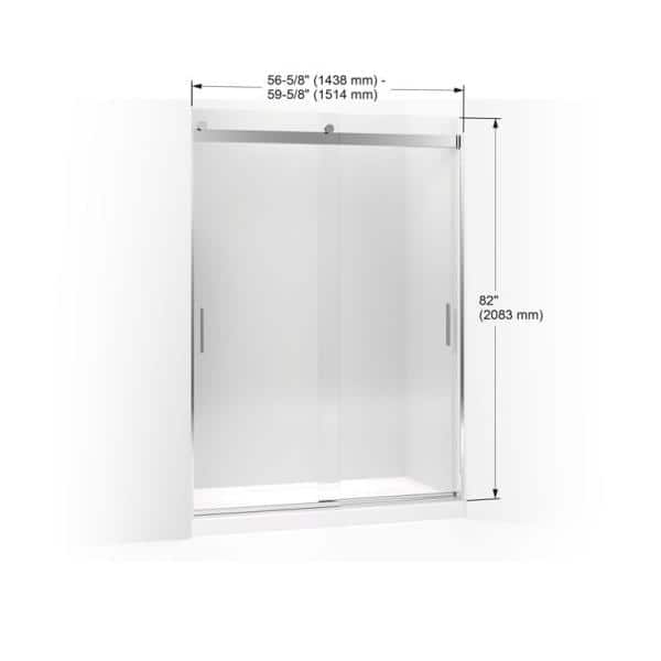 KOHLER Levity 57-60 in. W x 82 in. H Frameless Sliding Shower Door in Anodized Dark Bronze with Blade Handles