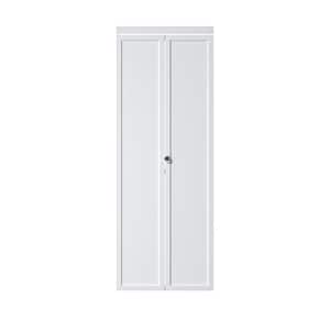 30 in. x 80.5 in. Paneled Solid Core White Primed 1 Lite Composite MDF Bifold Door with Hardware