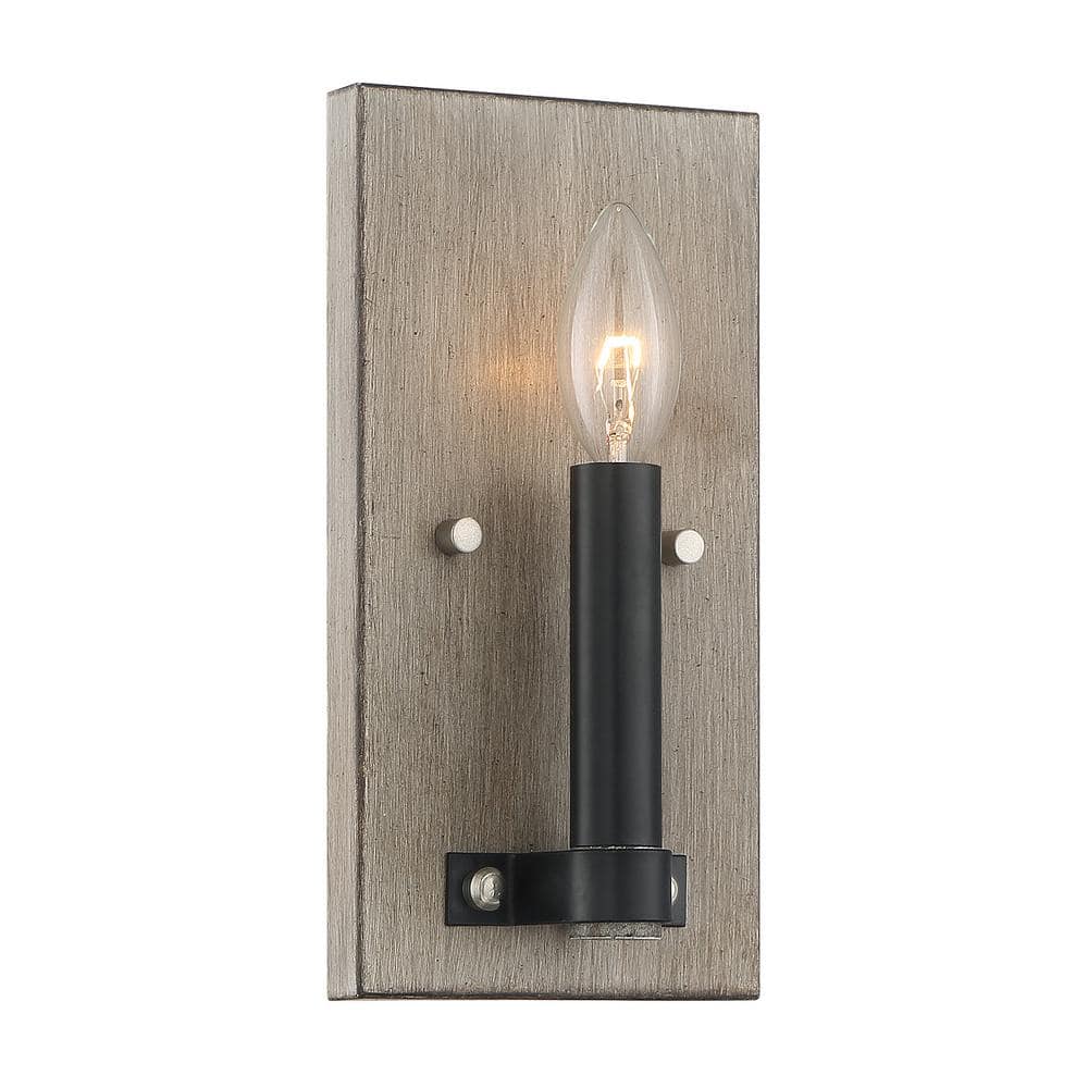 Rustic Aged Silverwood & Coal Dimmable Wall Sconce