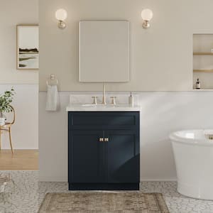 36 Quen Vanity with Undermount Sink - Midnight Navy Blue - Carrara Marble Widespread | Wood | Signature Hardware