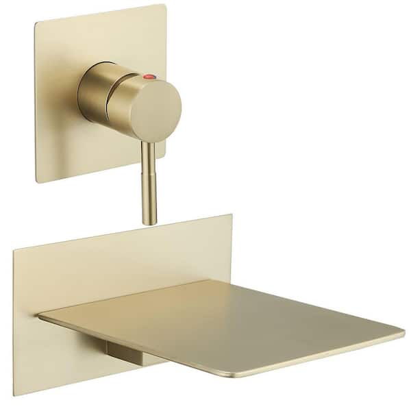 Fapully Single-Handle Wall Mount Roman Tub Faucet, Waterfall Wide Spout Bathroom Faucet in. Brushed Gold