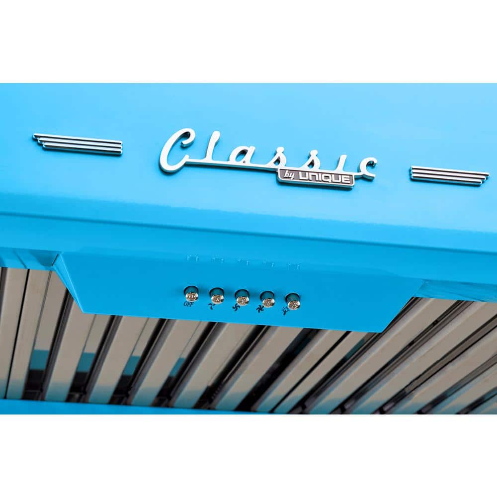 Retro Blue 24" Stainless Steel Under Cabinet Range Hood
