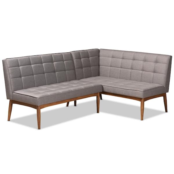 Baxton Studio Sanford Grey and Walnut Brown Dining Sofa Bench
