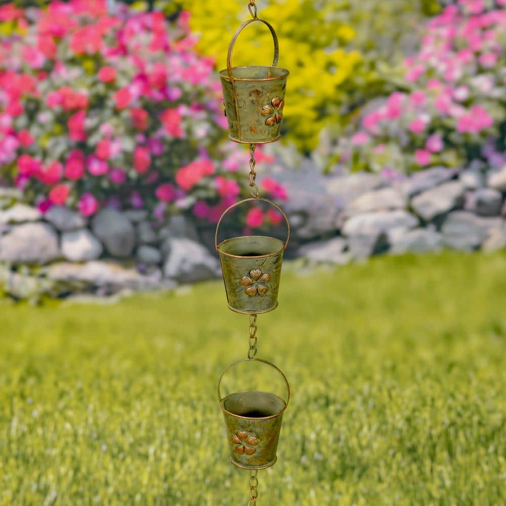 78 in. Antique Copper Iron Bucket Rain Chain