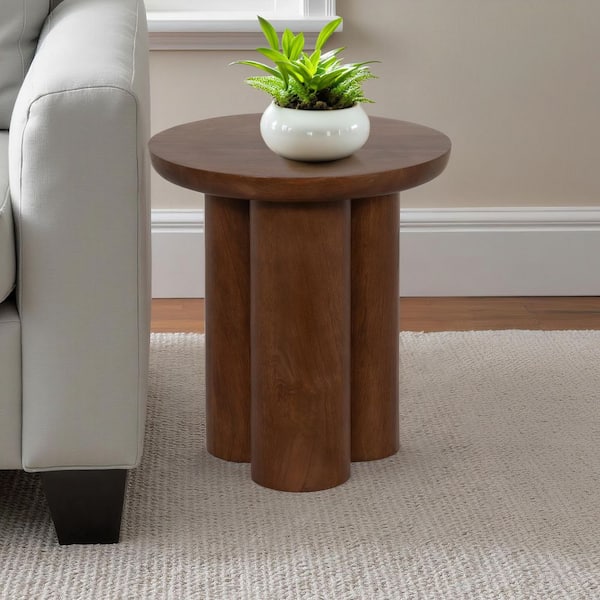 Liv & Skye 16 in. Brown Round Wood Scandinavian End Table