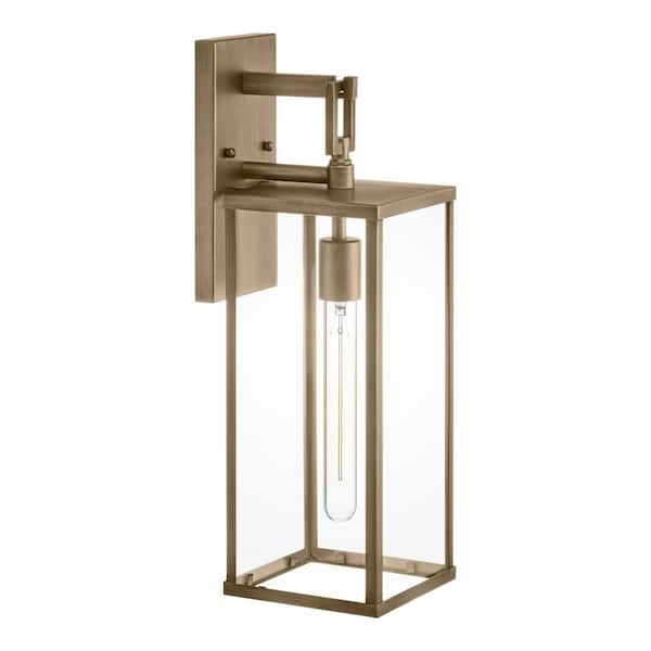 Hampton Bay Porter Hills 19 in. Vintage Brass Hardwired Outdoor Wall Mount Lantern Sconce with No Bulb Included