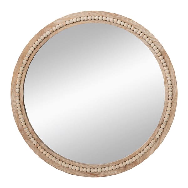 Unbranded Brown 30 in. W x 30 in. H Round Beaded Mirror for Living Room Bedroom Entryway