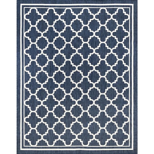 Tayse Rugs Eco Geometric Navy 9 ft. x 12 ft. Indoor/Outdoor Area Rug