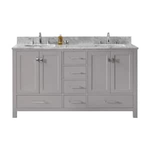 Caroline Avenue 60 in. W Bath Vanity in Cashmere Gray with Marble Vanity Top in White with Square Basin