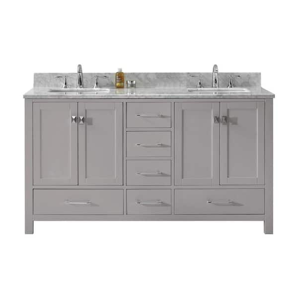 Virtu USA Caroline Avenue 60 in. W Bath Vanity in Cashmere Gray with Marble Vanity Top in White with Square Basin