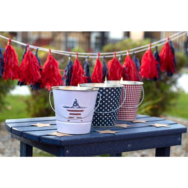 CITRONELLA PATIO GARDEN CANDLE BUCKETS SET OF 3 RED BLUE GREEN OUTDOOR LIGHT 