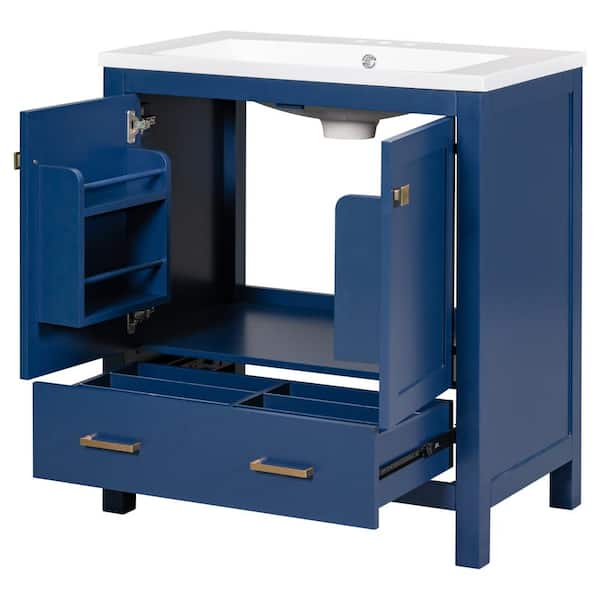 30 in. W x 18 in. D x 34 in. H Single Sink Freestanding Bath Vanity in Blue with White Ceramic Top