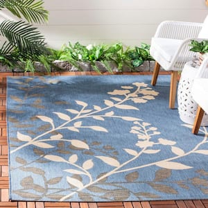 Courtyard Blue/Beige Doormat 3 ft. x 5 ft. Border Indoor/Outdoor Patio Area Rug