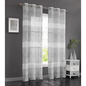 Silvia 76.5 in. W x 96 in. L Embroidered Sheer Floral Window Curtain in Silver