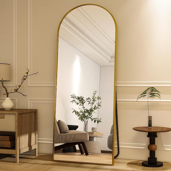 26 in. W x 71 in. H Arched Gold Aluminum Alloy Framed Full Length Mirror Standing Floor Mirror