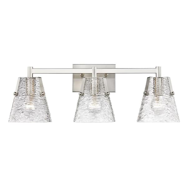 Analia 26 25 In 3 Light Brushed Nickel Vanity Light With Clear Ribbed   Brushed Nickel Vanity Lighting 1101 3v Bn 64 600 