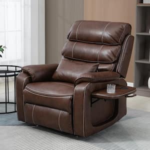 Dual OKIN Motor Technical Leather Recliner with Massage, Heating, Wireless Charging and Cup Holder - Brown