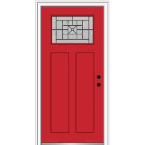 32 in. x 80 in. Courtyard Left-Hand 1-Lite Decorative Craftsman Painted Fiberglass Prehung Front Door, 4-9/16 in. Frame