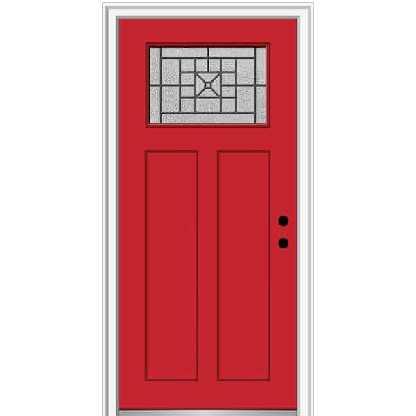 MMI DOOR 32 in. x 80 in. Courtyard Left-Hand 1-Lite Decorative Craftsman Painted Fiberglass Prehung Front Door, 4-9/16 in. Frame