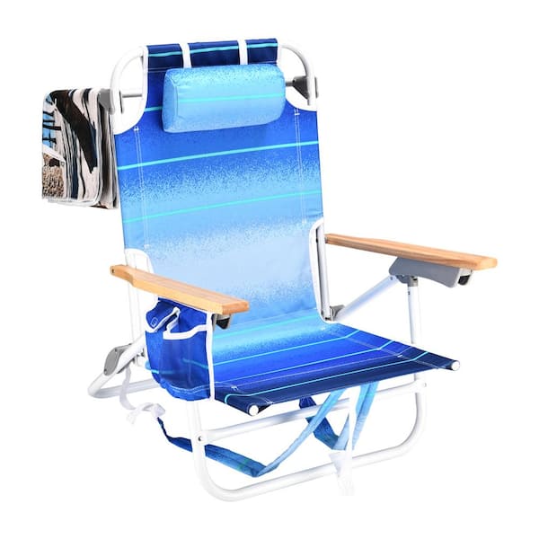 Unbranded 13 in. H 1-Pieces Blue Multi Aluminium Folding 5-Position Backpack Beach Chairs with Pouch and Beach Towel