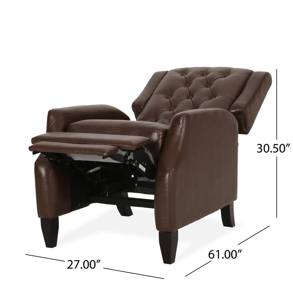 Chic Dark Brown Faux Leather Push-Back Club Recliner